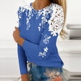 thumbnail image 2 of SHTXOZHI Long Sleeve Shirt for Women Crewneck Hollow Out Lace Blouses Fall Casual Print Tops, 2 of 5