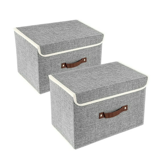 Enova Home Light Grey Fabric Storage Bins with Cover(Set of 2)