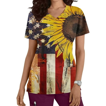 SOOMLON 4th of July Summer Blouses for Women 2024 Scrub Sunflower Distressed Independence Day Shirts V Neck American Flag Tops Short Sleeve Loose T-Shirt Curvy Tee Blouse Apparel SOOMLON 4th of July Summer Blouses for Women 2024 Scrub Sunflower Distressed Independence Day Shirts V Neck American Flag Tops Short Sleeve Loose T-Shirt Curvy Tee Blouse Apparel
