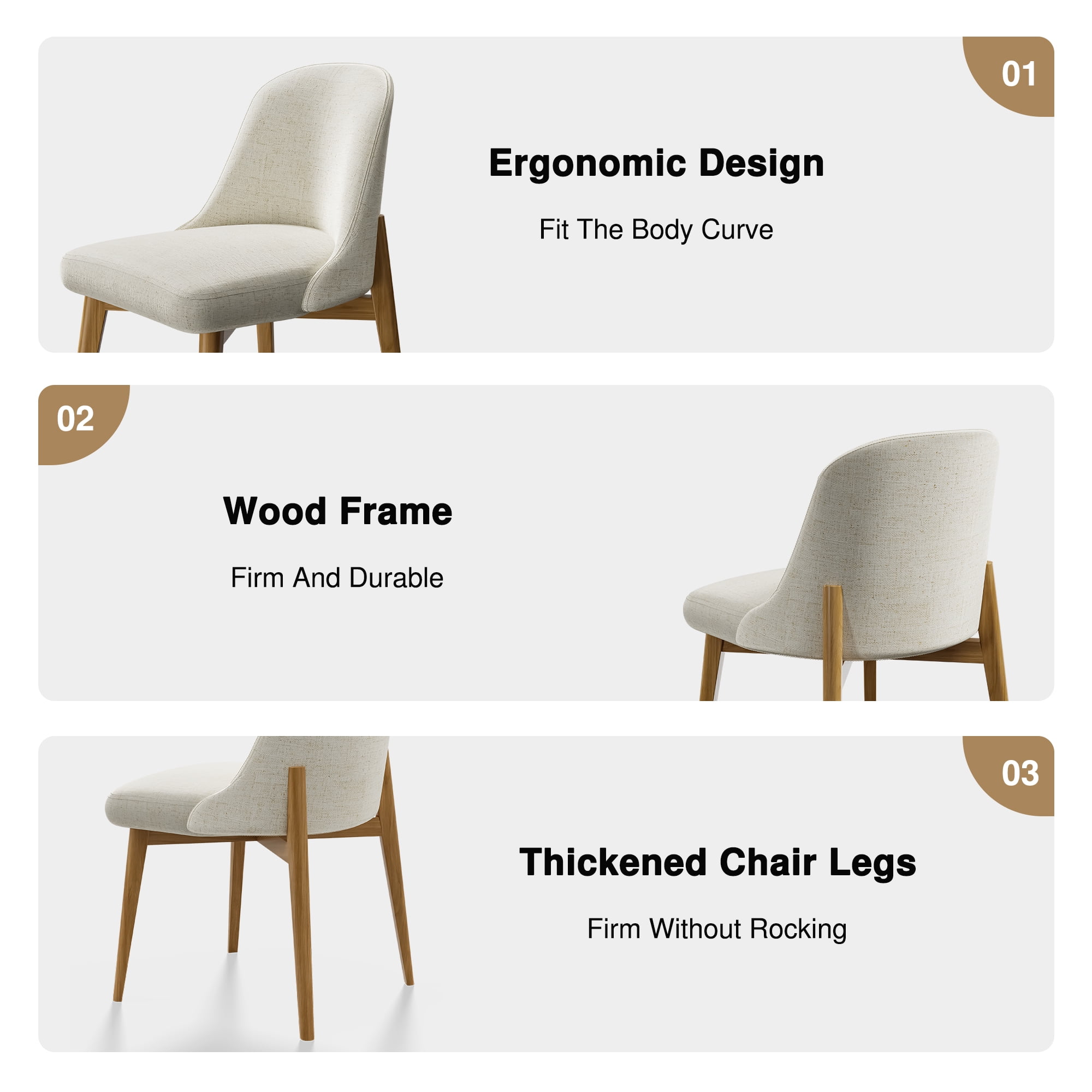 Upholstered Wood Side Chairs Dining Chairs Modern Living Room Kitchen Chairs, Oak Color (Set of 2)