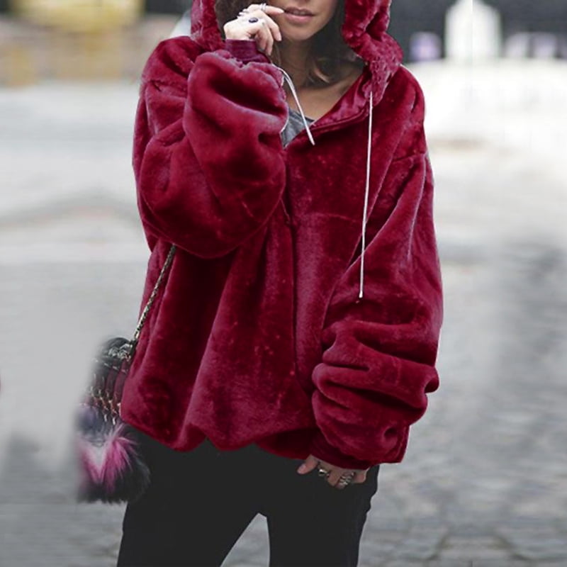 Women Faux Fur Jacket Fluffy Solid 