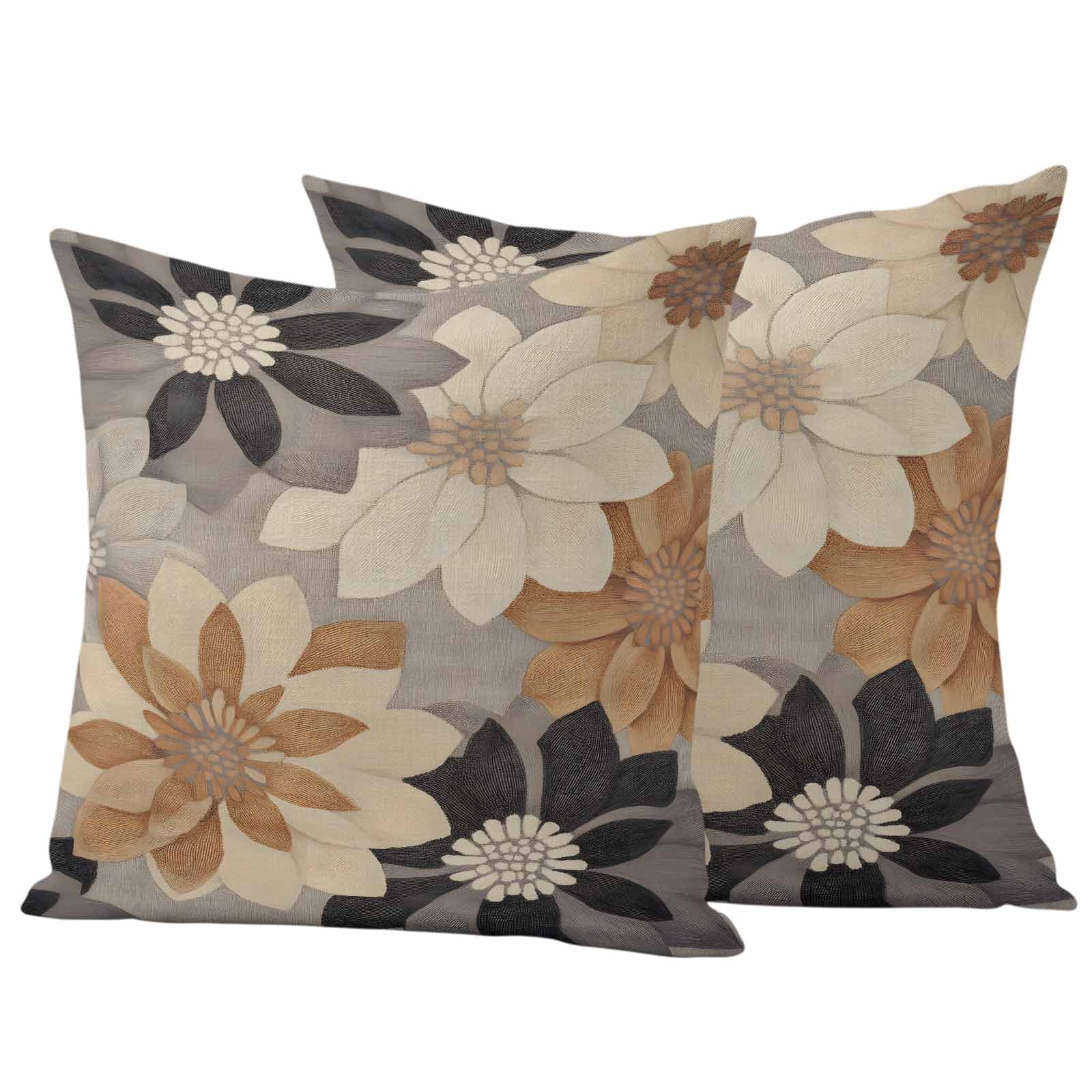 Burnt Orange Grey Outdoor Pillow Covers 16x16 Inch Throw Pillow Covers Set of 2 Waterproof Decorative Pillow Cases Retro Spring Floral Botanical Cushion Covers for Patio Furniture Garden Couch Sofa