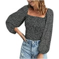 thumbnail image 2 of Njoeus Black Blouses for Women, Women's Casual Polka Dots Crop Tops Smocked Slim Shirts Ruched Long Sleeve T-Shirt Blouse S-XXL, 2 of 6