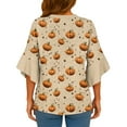 thumbnail image 3 of Women's Halloween Pumpkin Print Ruffle Sleeve Blouse, Festive Button Down Top for Parties, Comfortable Loose Fit Shirt Halloween Tops for Women, 3 of 4