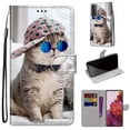 thumbnail image 2 of For Samsung Galaxy S21 Case, Mantto Magnetic PU Leather Phone Case With Hand Rope Strap Cute Pattern Painted Flip Credit/ ID Card Wallet Slots Stand, Hat&Cat, 2 of 8