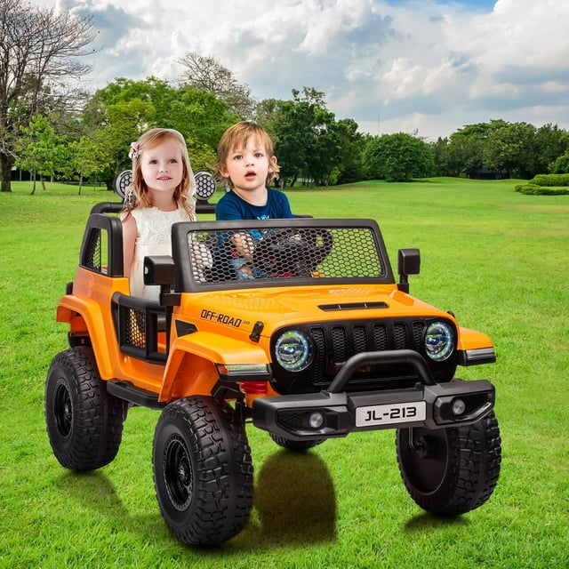 OUYAWEI 24v Ride on Car for Ages 3-8,2-Seater UTV Truck with Remote Control,Anti-Skid Tires,Electric Toy for Ages 3-8 with LED Lights & Music Player,Orange