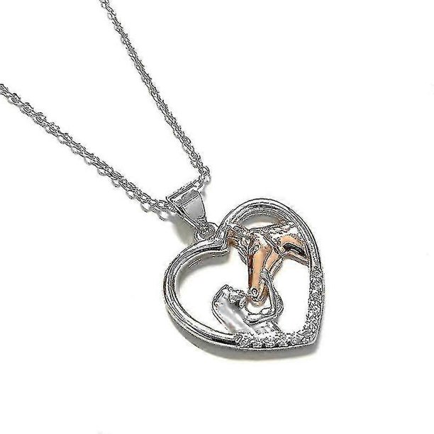 Collar con colgante de niña y caballo de plata Collar de caballo de plata esterlina Regalos para niñas Regalos de joyería--caballo de oro rosa-Código de modelo20300 caballo de oro rosa