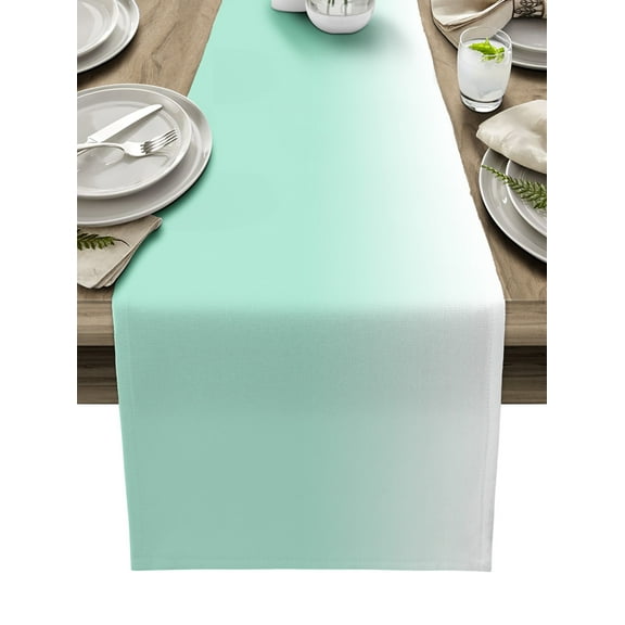 Table Runner Dresser Scarves 90 Inch Long, Gradient White and Mint Green Linen Dining Table Runners Abstract Minimalism Modernity Tabletop Scarf for Wedding Holiday Party Kitchen