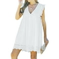 thumbnail image 3 of Sunloudy, vestido informal para mujer, verano, cuello en V, manga volante, encaje, Jacquard, Color sólido, vestidos sueltos con pantalones cortos forrados Sunloudy  XS/S/M/L/XL/XXL/XXXL, 3 of 9