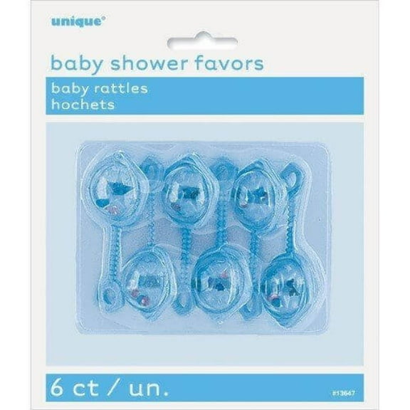 Plastic Rattle Baby Shower Favor Charms, 2.5 in, Blue, 6ct