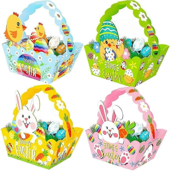 4PCS Easter Egg Hunt Basket for Kids Child Party Craft Gift Basket-Spring Easter Egg Hunt Favour Holders