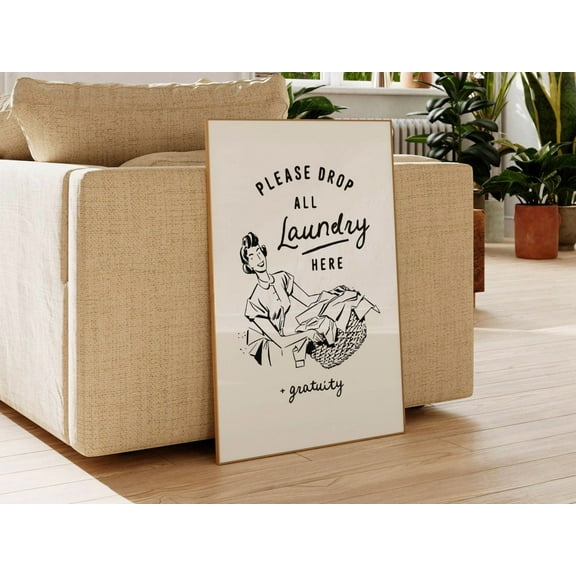 Kna Prints - Laundry Wash Room Sign Laundry Wall Art Decor Utility Room Print Vertical Retro Laundry Wall Hang Black   White Poster For Home Refresh ,Decor For Living Room Bedroom, UNFRAMED-8x12