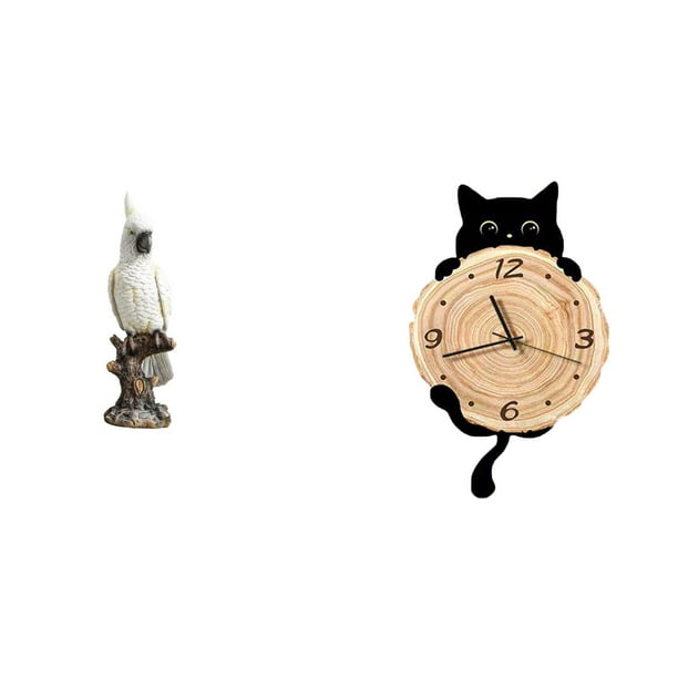 Figura de escritorio,Figura de loro para escritorio,oficina,decoración del hogar,Reloj de pared,Reloj de pared decorativo para baño y dormitorio.,Reloj de pared de gato silencioso y sin