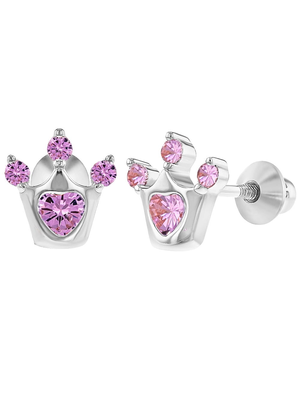 925 Sterling Silver Square CZ Nose Stud Pin Crystal Pink Lavender Jewellery
