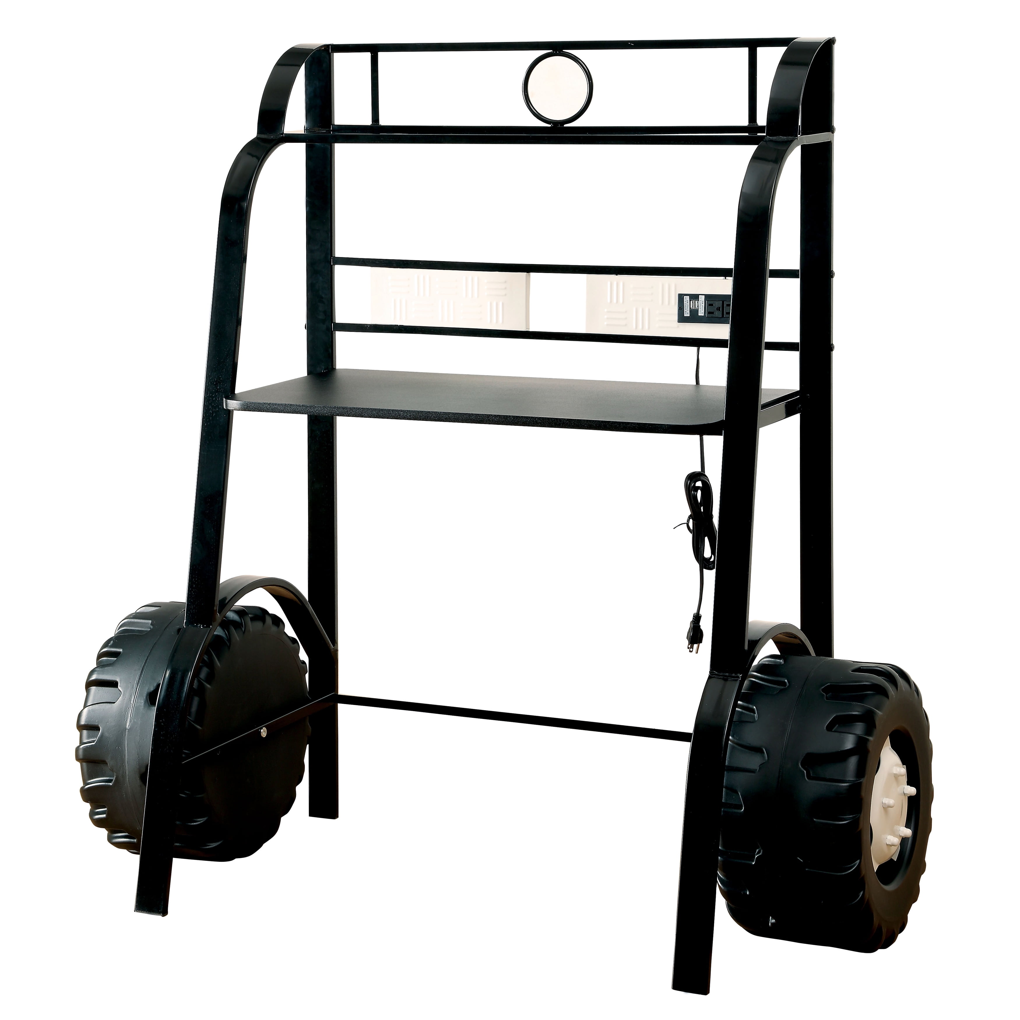 Furniture of America Daiton Novelty Metal Black Race Car Kids Desk and Stool Set