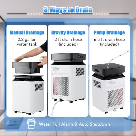 Costway 90 Pint Dehumidifier for Basement with Continuous & Auto Mode Large Water Tank - White