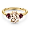 thumbnail image 3 of Gem Stone King 18K Yellow Gold Plated Silver Peach Morganite and Red Rhodolite Garnet Engagement Ring for Women | 2.34 Cttw | Oval 9X7MM | Gemstone October Birthstone | Size 5, 3 of 6