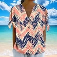 thumbnail image 4 of Going out Tops for Women V Neck Button Floral Printed Tie Shoulder Short Sleeve Blouses Summer Casual Shirts (L, Orange), 4 of 7