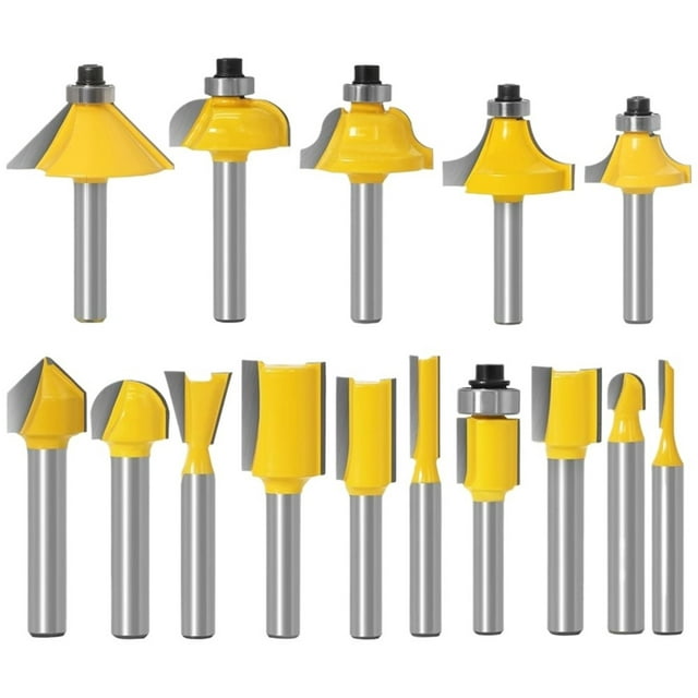 15pcs 1/4inch Router Bit Set Trimming Straight Milling Cutter For Wood Bits Tungsten Carbide Cutting Woodworking ,Great Multi-Purpose Application