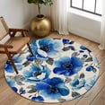thumbnail image 3 of Round Area Rug 8 Ft, Blue Flowers Washable Non-Slip Circle Carpet for Living Room/Bedroom, Spring Watercolor Floral Leaves Plants Beige Collection Low-Profile Large Area Rugs for Indoor, 3 of 7