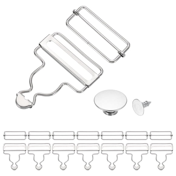 Uxcell 8 Set Hebillas de Overoles de Metal, Clips de Tirantes de 1-3/4", Reemplazo de Hebilla Ajustable con Deslizadores y Botones para Pantalones de Peto, Jeans y Tirantes, Plata