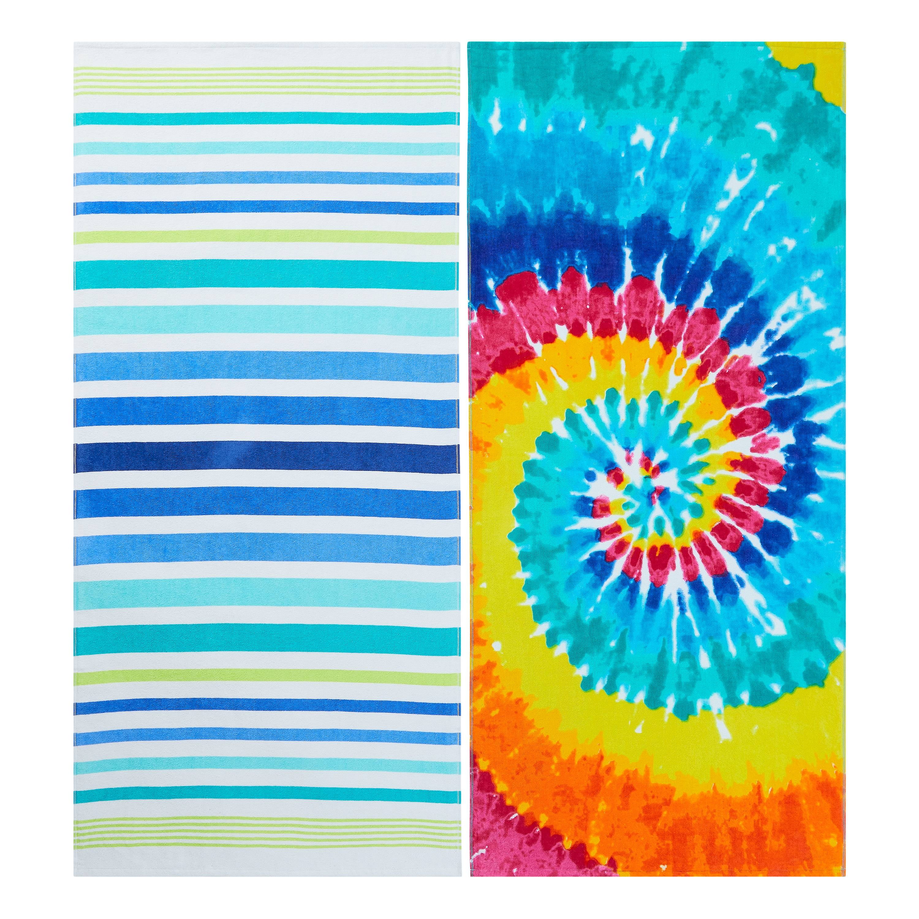 (2 pack) Mainstays QuickDry Cotton MultiColor Beach Towels, Stripe