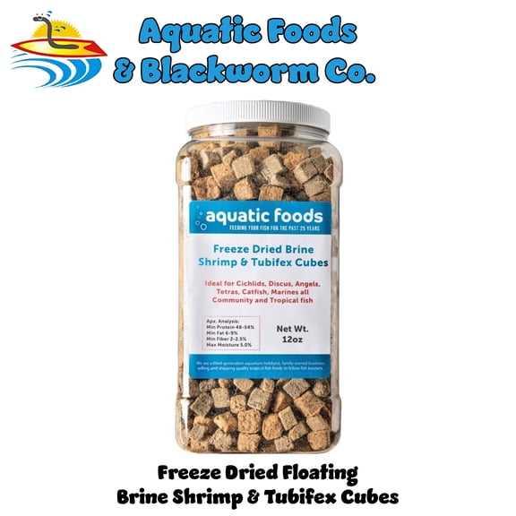 Freeze Dried Floating Brine Shrimp and Tubifex Cubes for All Tropical Fish, Marine Fish, Discus, Cichlids, Koi & Pond Fish, Turtles…12oz Lg Jar
