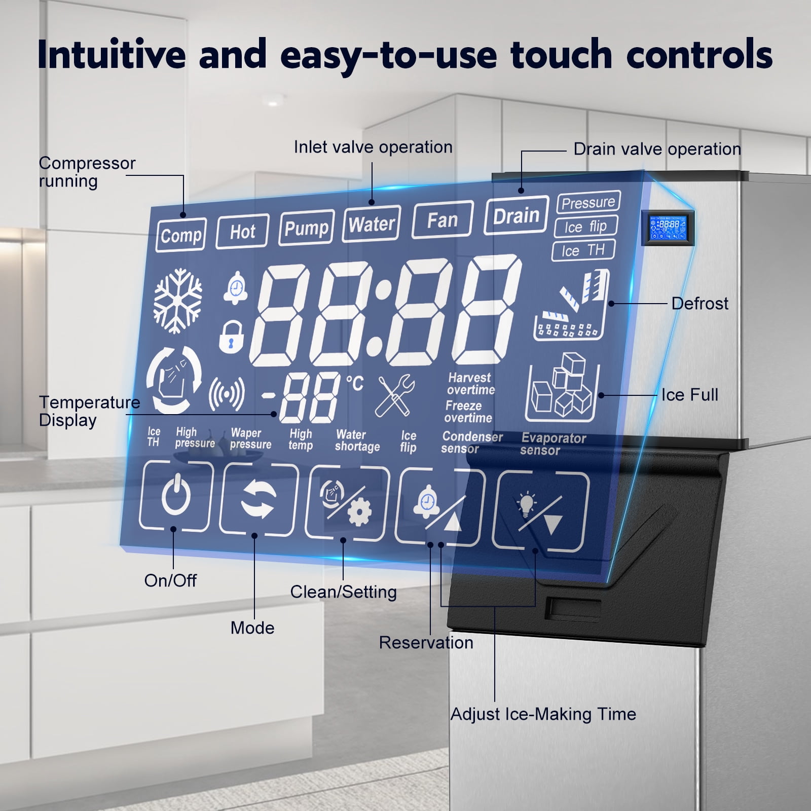 Tittla 450Lbs/24H Air Cooled Split Commercial Ice Maker Machine with 300Lbs Ice Bin in Silver Two packages 156 Ice Cubes/Cycle