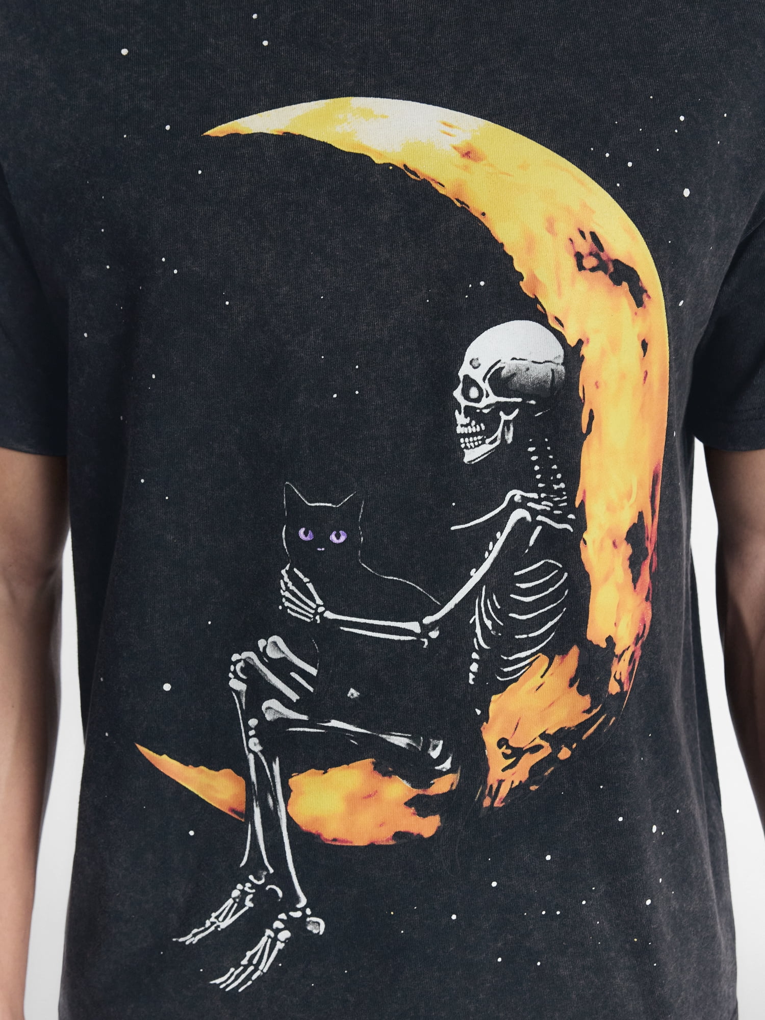 Halloween Boxy Fit Moon Skeleton Graphic Tee Shirt, Men's Sizes XS-4XLT