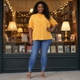 thumbnail image 3 of Agnes Orinda Women's Plus Size Tops Polka Dots Ruffle Hem Short Sleeve Mock Neck Blouses 3X Yellow, 3 of 6