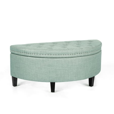 Homebeez 43.5 Half Moon Storage Ottoman Button Bedroom Benches for Entryway Living Room (Cyan)