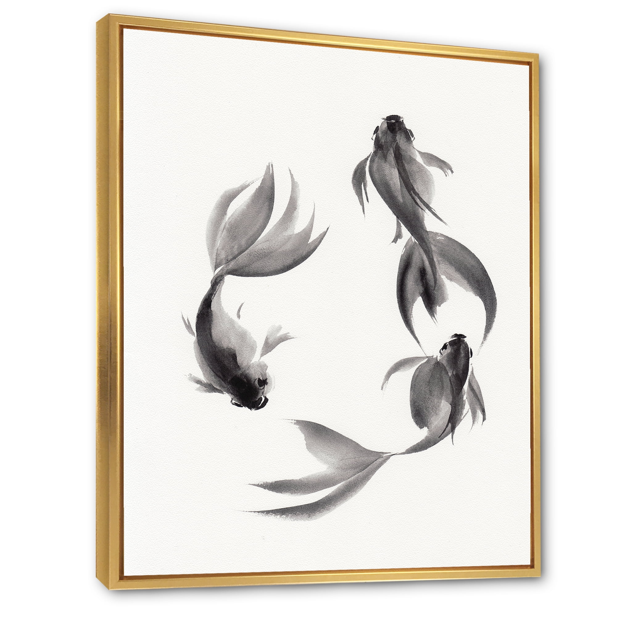 Black and White Vintage Fish III 12 in x 20 in Framed Painting Canvas Art Print, by Designart