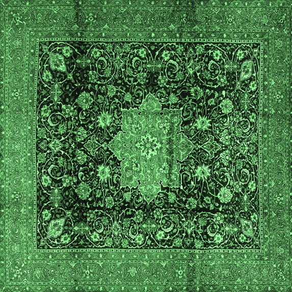Ahgly Company Indoor Square Medallion Emerald Green Traditional Area Rugs, 7' Square