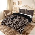 thumbnail image 2 of meiyoeat Leopard Print Bow Letter P Duvet Cover Set, Women Teens, Brown Animal Print Bedding Full, Black Reversible 3-Piece, 1 Duvet Cover and 2 Pillowcases, 2 of 6