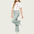 thumbnail image 6 of Yuanlook Kids Matching Outfit Set Short Sleeve Crew Neck Top Elastic Flare Pants Bow Print Casual Set for Girls, 6 of 6