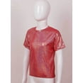 thumbnail image 4 of Zaldita Kids Girls Sparkly Metallic Shiny T-shirt Boys Short Sleeves Loose T-Shirt for Dance Performance Costume Red 4-5, 4 of 7