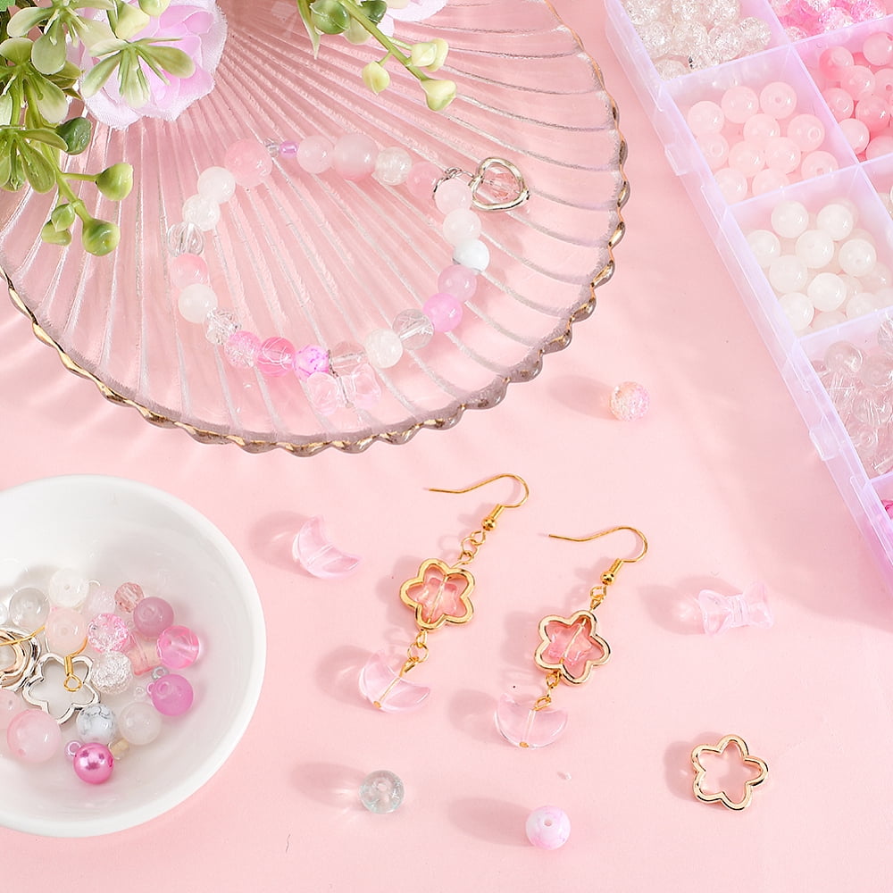 DIY Round Glass Beads Seed Beads Dangle Earring Making Kits Pink 8x7.5mm Hole: 2mm 25pcs