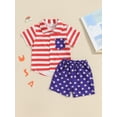thumbnail image 2 of Bagilaanoe 4th of July Outfits for Toddler Baby Boys Short Sleeve Star Print Shirt Tops + Striped Shorts 12M 18M 24M 3T 4T 5T Kids Independence Day Clothes 2pcs Short Pants Set, 2 of 7