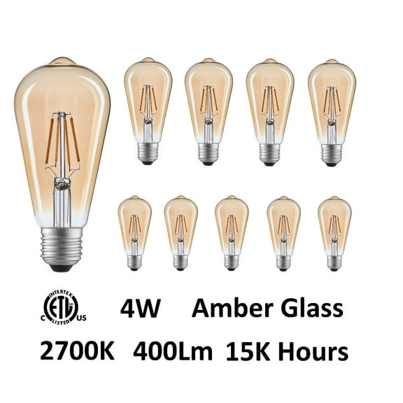 CWI Lighting 4W ST19 2700K Glass LED Bulb in Amber (Set of 10)