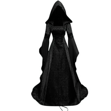

Women s Gothic Witch Dress Medieval Corset Renaissance Dress with Hood Victorian Dresses Festival Cosplay Costume