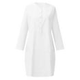 thumbnail image 5 of Sakmal Moomoo Dresses Womens Cotton Linen Beach Midi Plus Size Shirt Dress Long Sleeve White Crew Neck Ladies Sundress with Pockets, 5 of 5