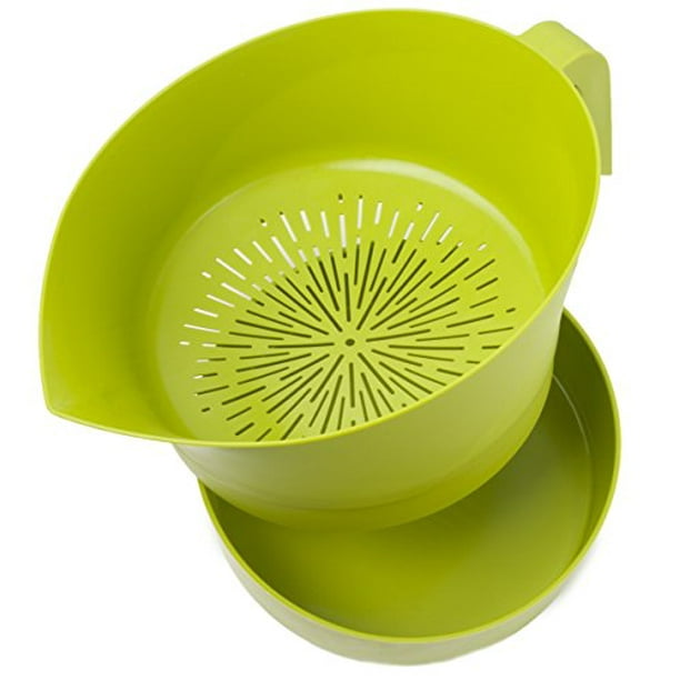 Green Easy Greasy Plastic Strainer with Handle 3 Pc Colander Set
