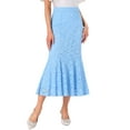 thumbnail image 4 of Women's Lace Floral Skirts Ruffle Hem High Waist Cocktail Midi Skirt L Light Blue, 4 of 6
