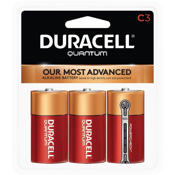 Duracell 1.5V Quantum Alkaline C Batteries with Powercheck, 3 Pack