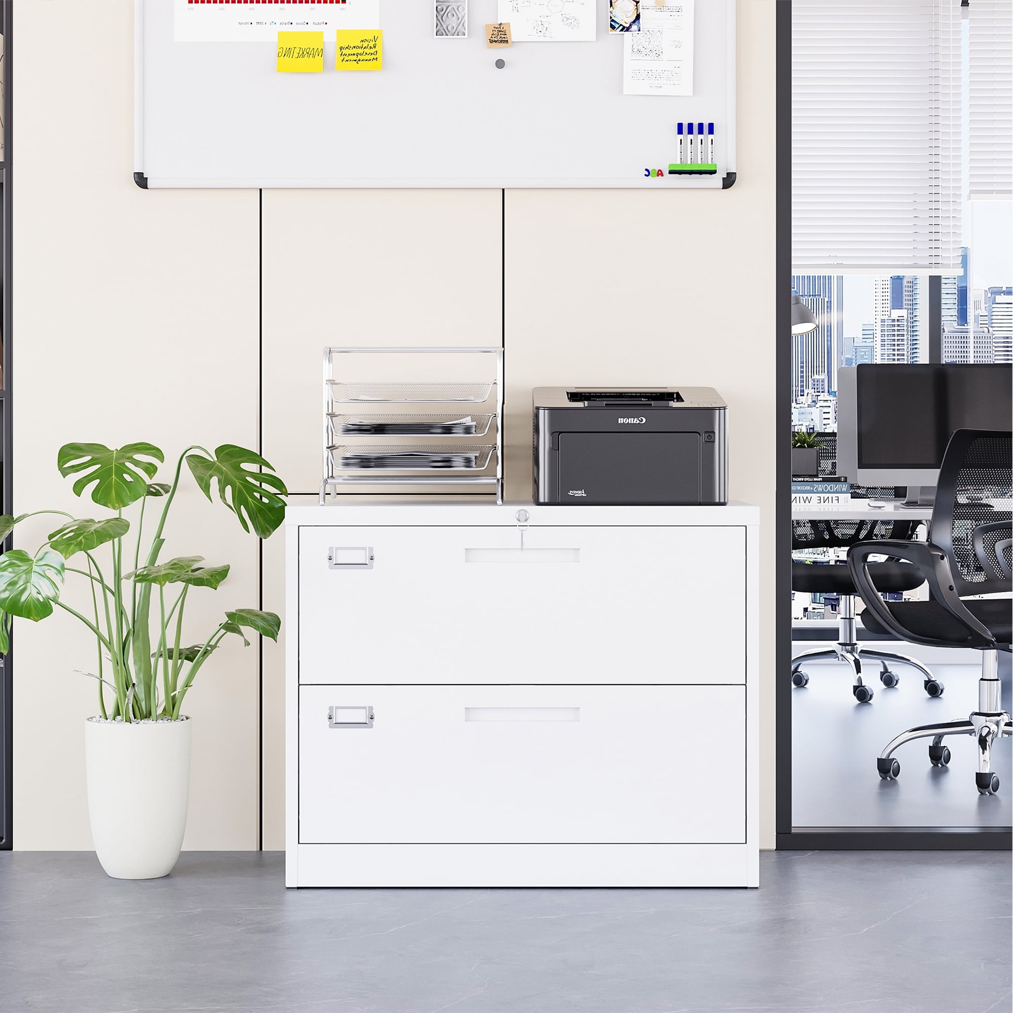 Fesbos Lateral File Cabinets with Lock,2 Drawer 28" Wide Metal Filing Cabinets,Hanging Letter/Legal/F4/A4 Size, Assembly Required - White