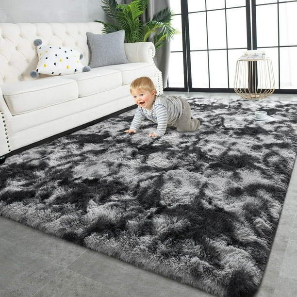 Alfombra TWINNIS, 244 x 305 cm, mullida, para interiores, color negro y gris