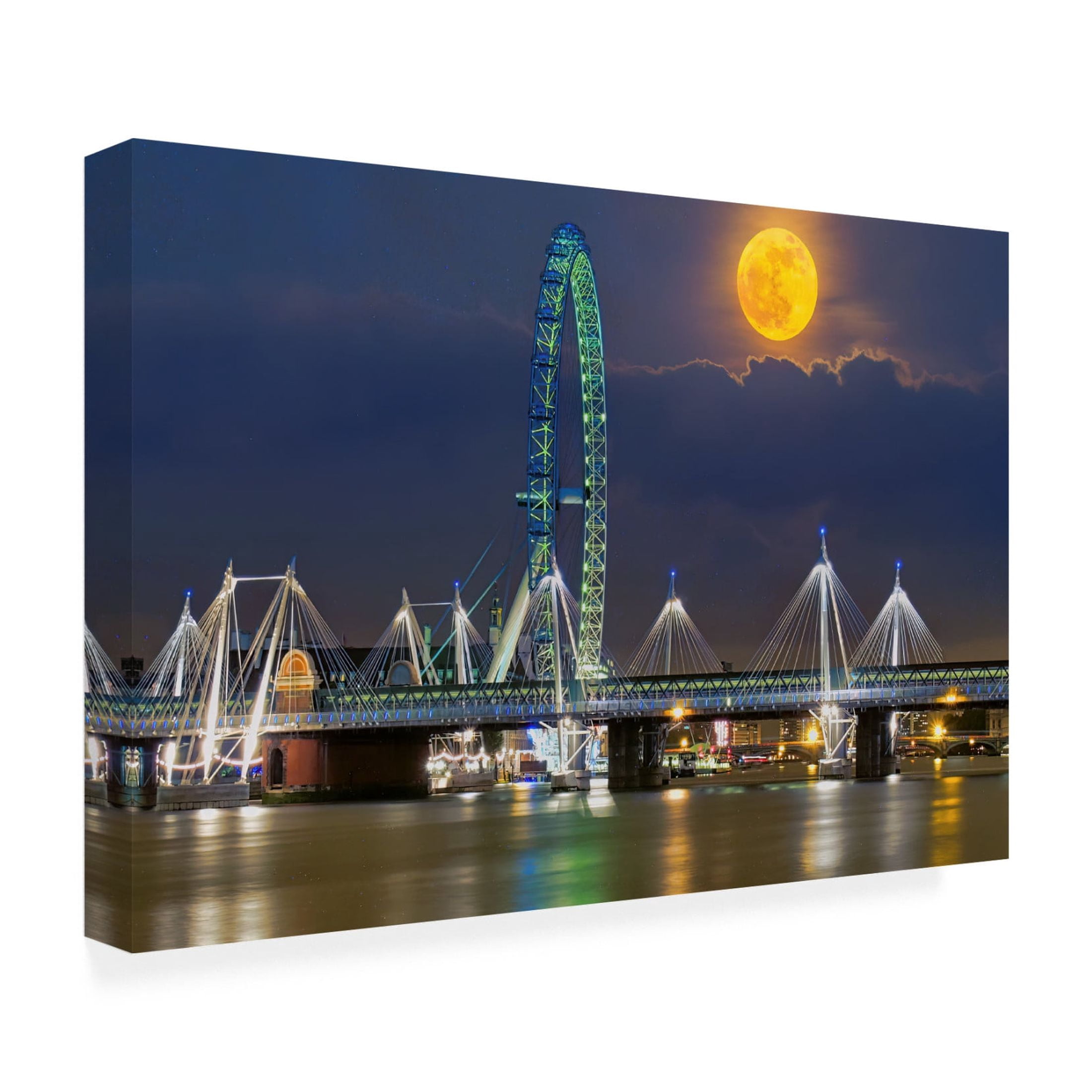 Canvas Wall Art - Mark A Paulda 'Moon Over London' Wall Art for Living Room, Bedroom, or Office Décor by Trademark Fine Art - 19 x 12 Inches