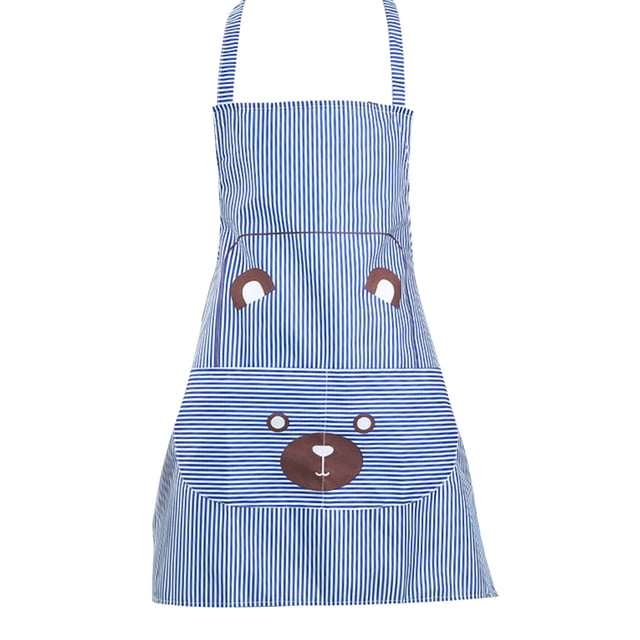 Polyester Cute Cartoon Style Striped Kitchen Cooking Apron With Pocket For Women Men Blue ANGGREK Women Apron