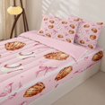 thumbnail image 3 of Manfei Pink Cartoon Bows Zipper Twin Comforter Sets with Fitted Sheet and 2 Pillowcases,Baseball Sport Themed Zipper Bedding Set,Pink Reversible,4 Pieces, 3 of 7