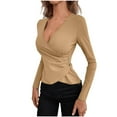 thumbnail image 2 of hoksml Womens Tops Dressy Casual Fashion Sexy Slim Womens Tops Spring And Fall V-Neck Asymmetric Three Button Sexy Blouse Tops Elegant Style Solid Color Long Sleeve Top Shirts on Clearance, 2 of 4